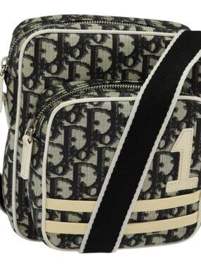 Authentic Christian Dior Trotter Canvas Shoulder Bag PVC Black Silver